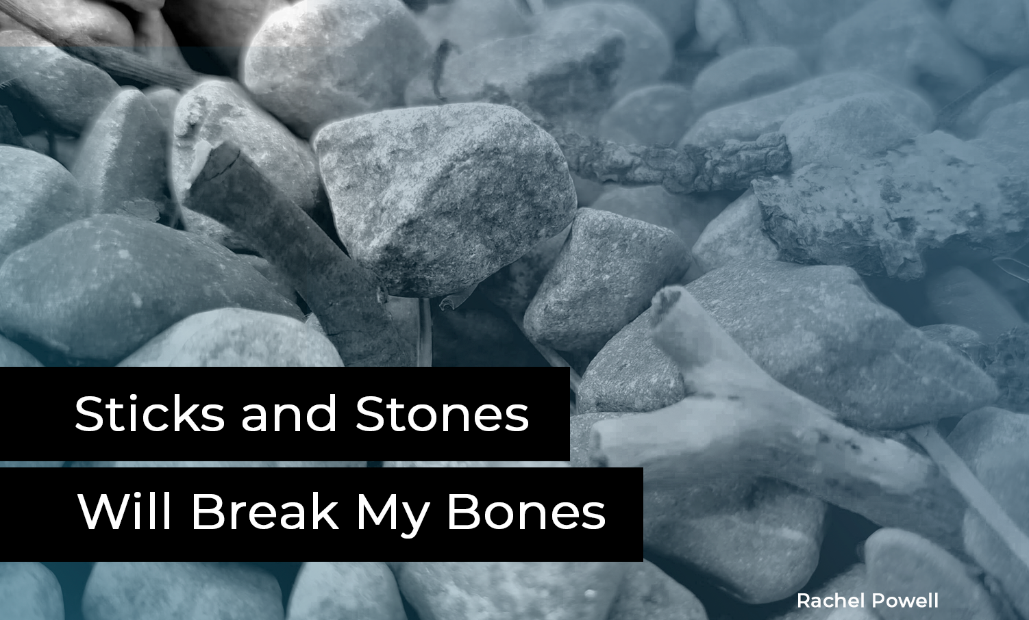 Sticks and stones with the text Stick and Stones will break my bones overlayed on top.